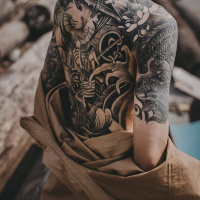 Sacred geometry mandala fine-line tattoo